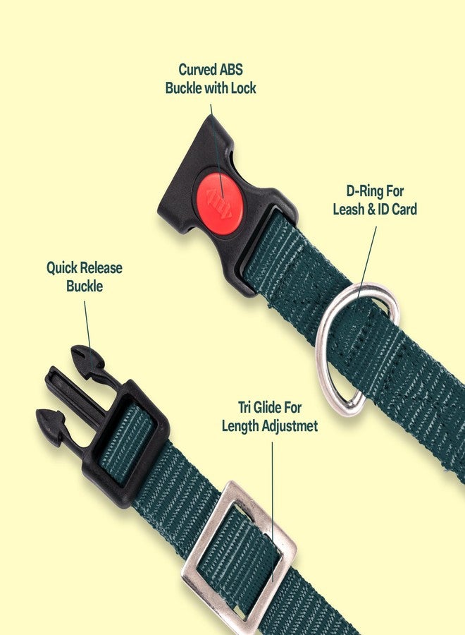 ADIL's Adjustable 19mm Nylon Dog & Cat Collar - Suitable for Small & Medium Sized Dogs, Cats & Rabbits with Quick Release Strong Plastic Lock Buckle, Colour:Hunter Green,Size: S - Image 2